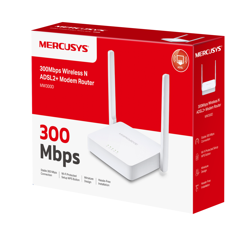 Modem Router Mercusys MW300D N ADSL2+ de 300Mbps 2 antenas