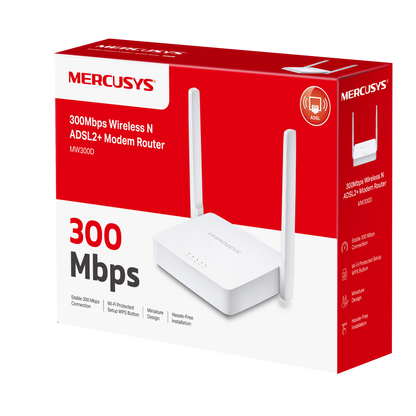 Modem Router Mercusys MW300D N ADSL2+ de 300Mbps 2 antenas