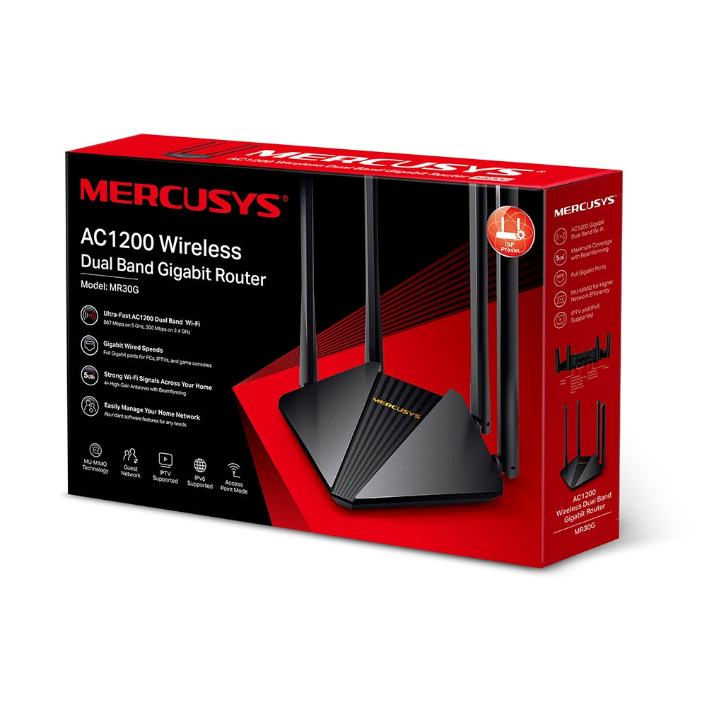 Router Mercusys MR30G AC1200 Gigabit Inalámbrico de doble banda 4 Antenas
